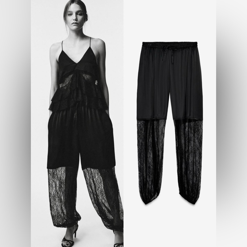 Zara LIMITED EDITION Black Sheer Lace Pants size small